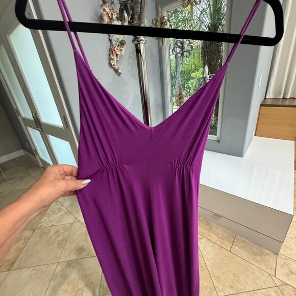 Aqua Lipstick Magenta Asymmetrical Flowy Maxi Midi Dress - Picture 3 of 11